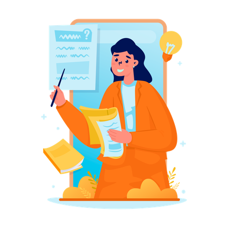 Un enseignant en ligne enseigne aux étudiants en ligne  Illustration