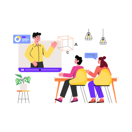 Enseignant enseignant aux étudiants en ligne  Illustration