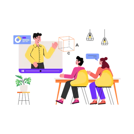 Enseignant enseignant aux étudiants en ligne  Illustration