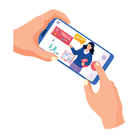 L'enseignant enseigne en ligne sur une application mobile  Illustration