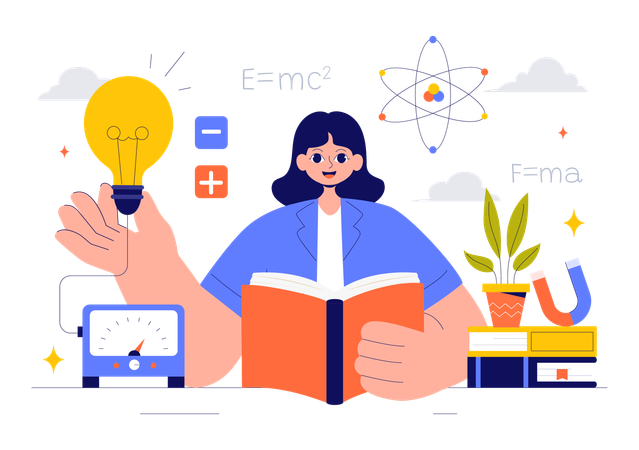 Enseignant expliquant des expériences de physique  Illustration