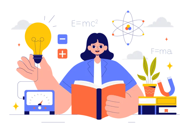 Enseignant expliquant des expériences de physique  Illustration