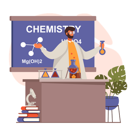 Enseignant effectuant des tests en laboratoire de chimie  Illustration