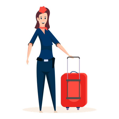 Professional air hostess standing with luggage bag  Illustration