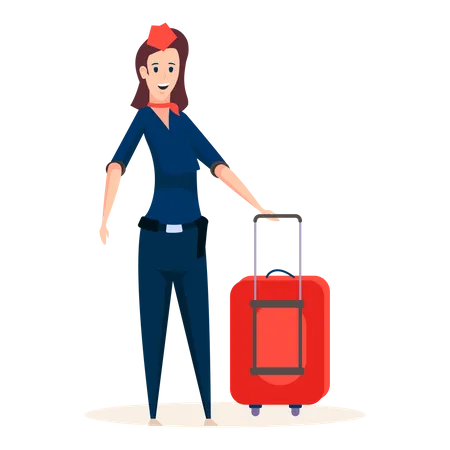 Professional air hostess standing with luggage bag  Illustration