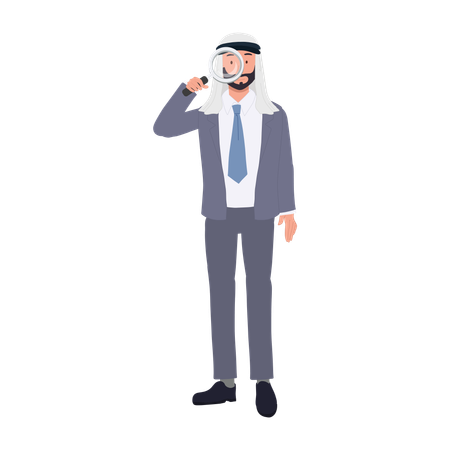 Professional Arab Businessman with Magnifying Glass  Illustration