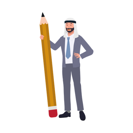 Professional Arab Entrepreneur in Suit with Large Pencil  일러스트레이션