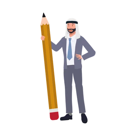 Professional Arab Entrepreneur in Suit with Large Pencil  イラスト
