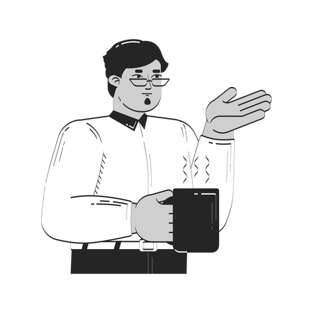 Professional arab man gesturing while holding hot coffee mug  Illustration