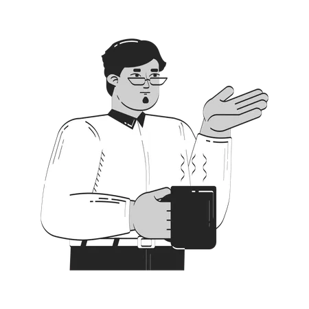 Professional arab man gesturing while holding hot coffee mug  Illustration