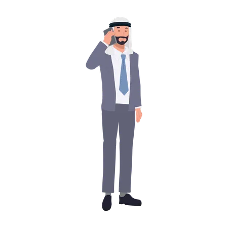 Digital Communication Concept Professional Arab Man In Suit With Smartphone Illustration