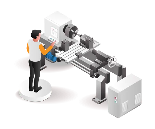 Professional automatic cnc lathe machine operator  Illustration
