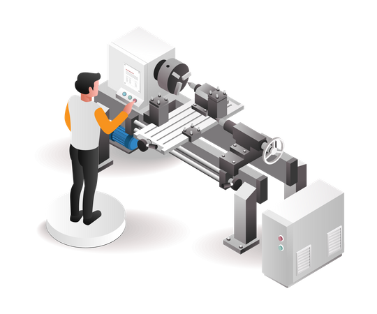 Professional automatic cnc lathe machine operator  Illustration