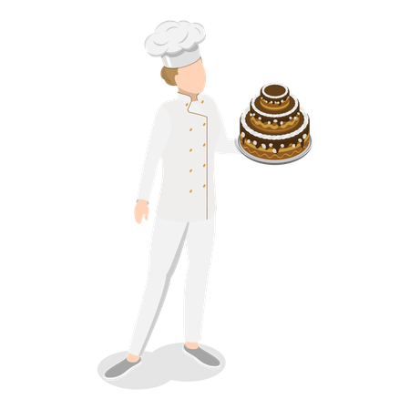 Professional Baker holding cake  Illustration