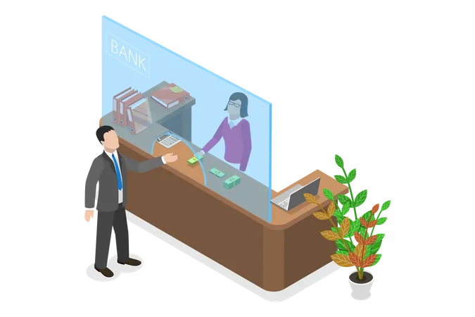 3 D Isometric Flat Vector Conceptual Illustration Of Bank Counter Professional Banking Service Illustration