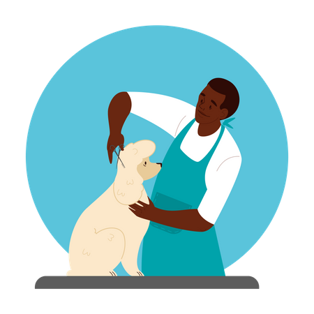 Professional barber grooming dog  Illustration