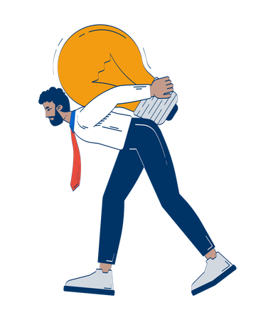 Professional black man carrying giant light bulb on back  Illustration
