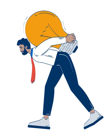 Professional black man carrying giant light bulb on back  Illustration
