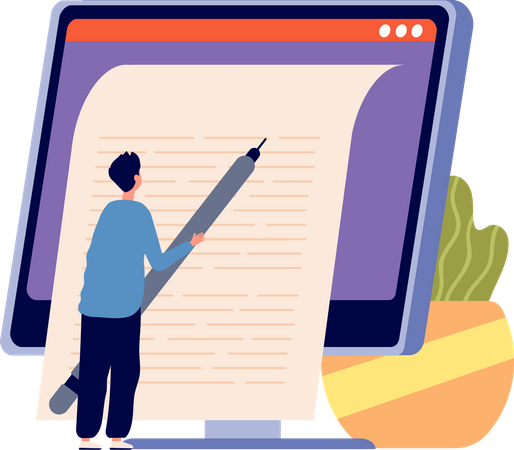 Professional blogger writing online  Illustration