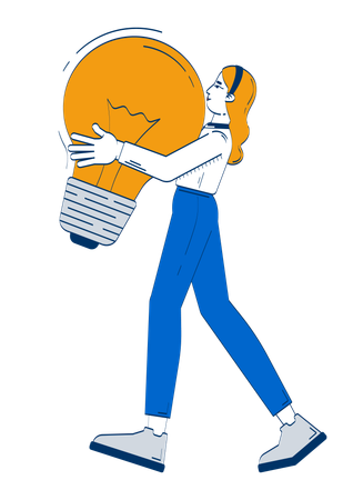 Professional blonde woman carrying giant light bulb  Illustration