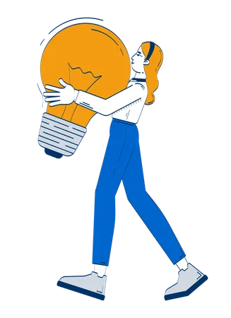 Professional blonde woman carrying giant light bulb  Illustration
