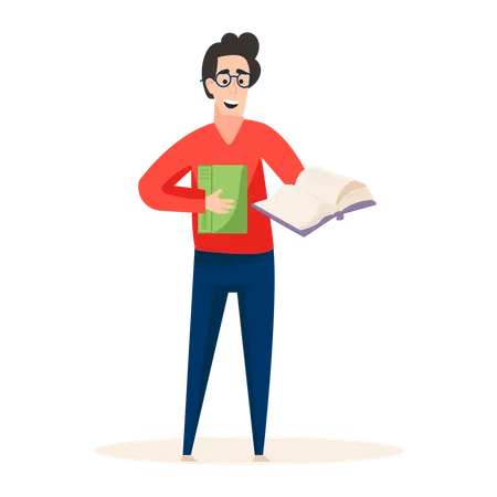 Professional book writer holding book in his hand  Illustration