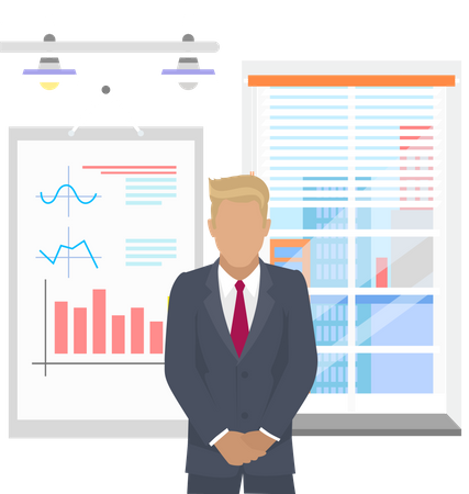 Professional businessman analyzing business growth by statistical dashboard  Illustration