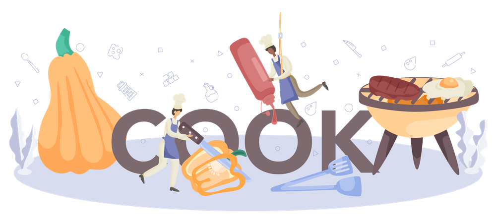 Professional chef cooking meal Illustration