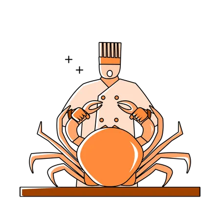 Illustration Of A Chef Cooking Seafood Using A Flat Design Outline Style Illustration