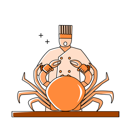 Professional chef holding crab  Illustration