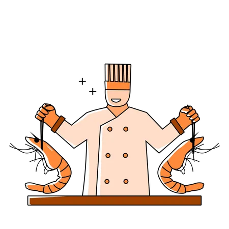 Professional chef holding prawns  Illustration