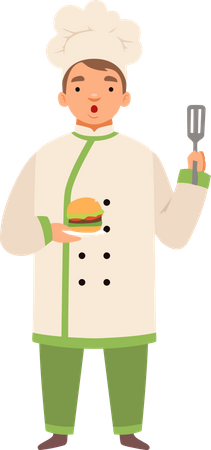 Professional chef making burger Illustration