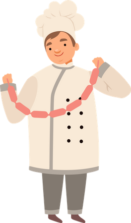 Professional chef making sausages  イラスト