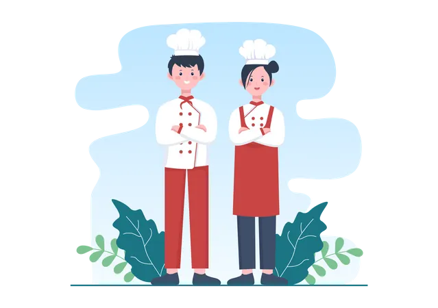 Professional Chef Cartoon Character Cooking Illustration With Different Trays And Food To Serve Delicious Food Suitable For Poster Or Background Illustration