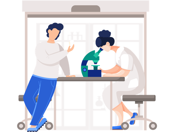 Professional chemists in their laboratory doing experiment  Illustration