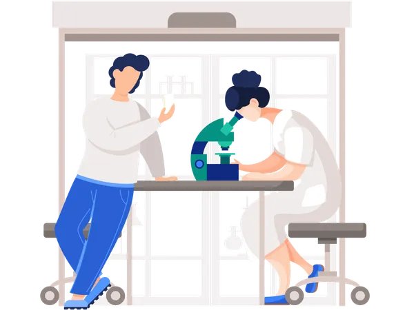 Professional chemists in their laboratory doing experiment  Illustration