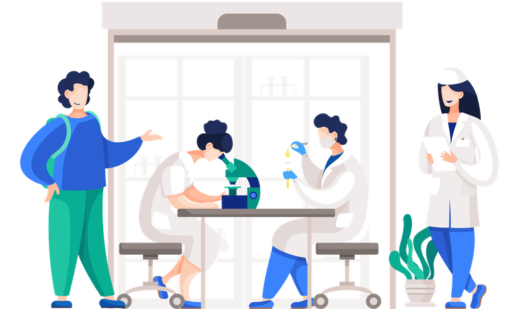 Professional chemists in their laboratory doing lab research  Illustration
