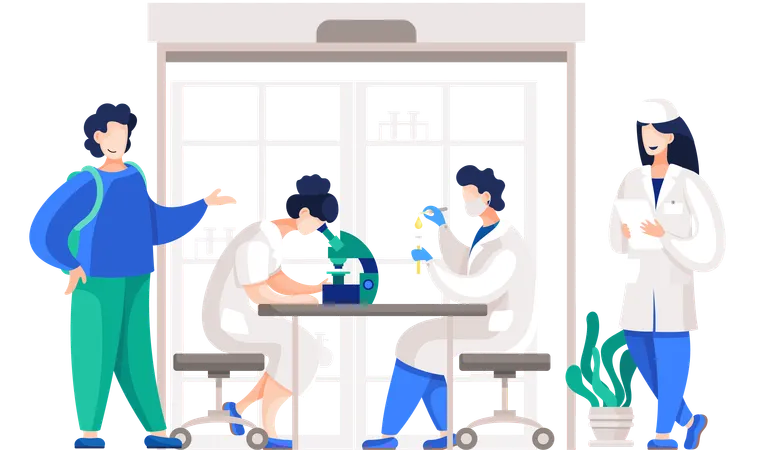 Professional chemists in their laboratory doing lab research  Illustration