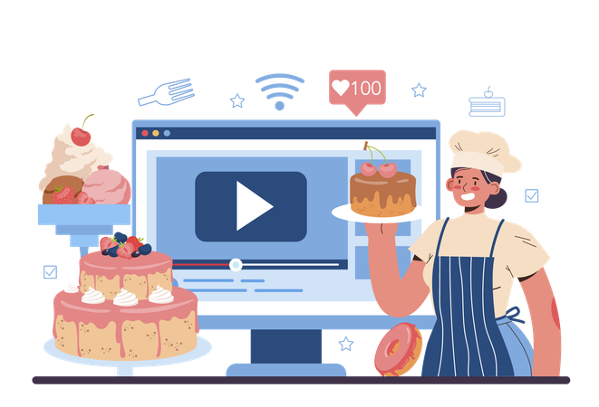 Professional confectioner Female chef making sweets  Illustration