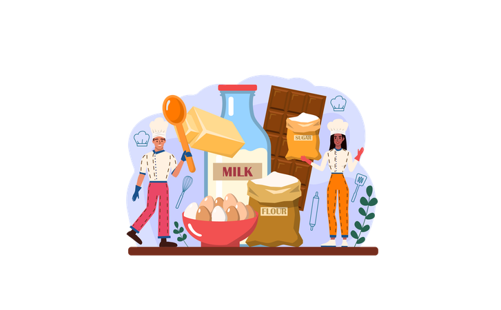 Professional confectioner making different sweets  Illustration