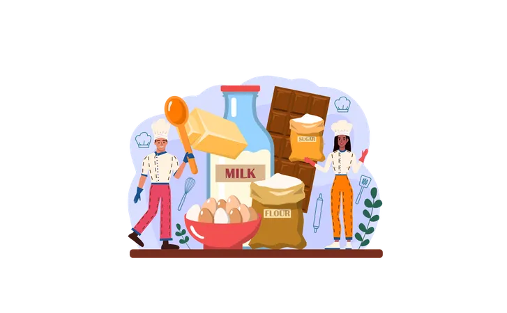 Professional confectioner making different sweets  Illustration