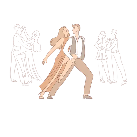 Professional dancers performing tango  Illustration