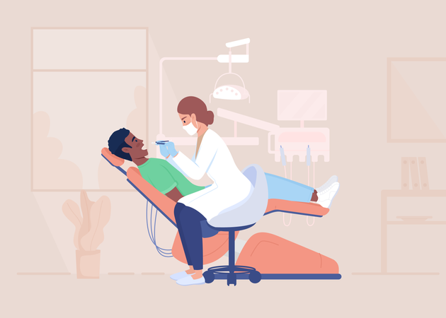 Professional dentist examining client teeth at appointment Illustration