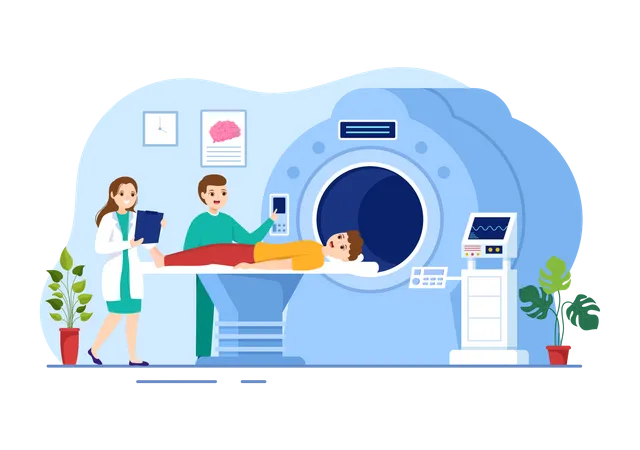 Professional doctor getting CT scan of patient  Illustration