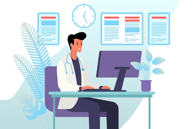 Professional doctor giving medical advice and prescriptions online  Illustration