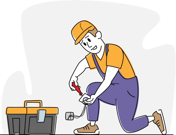 Professional Electrician Repairing Socket  Illustration