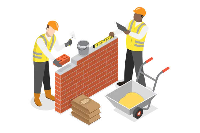 3 D Isometric Flat Vector Illustration Of Constraction Professional Engineering And Building Illustration