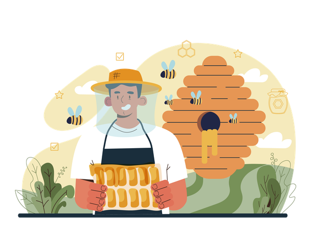 Professional farmer gathering honey  Illustration