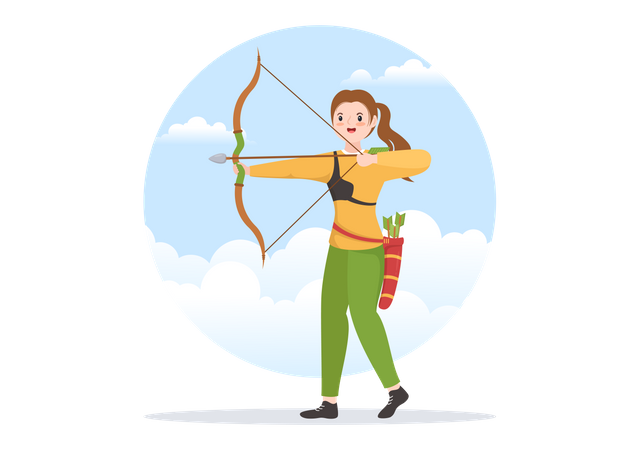 Professional Female Archer Shooting Using Bow  Illustration
