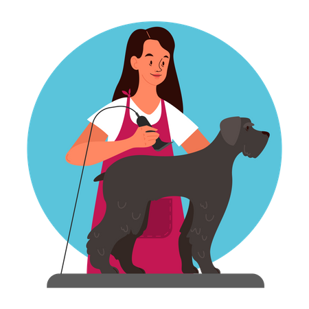 Professional female barber trimming dog fur  Illustration